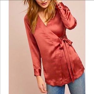Moulinette Soeurs by Anthropologie Satin Wrap Top